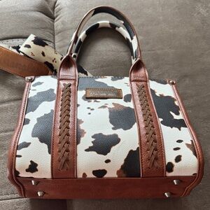 Wrangler Cow Print Satchel with Brown Accents